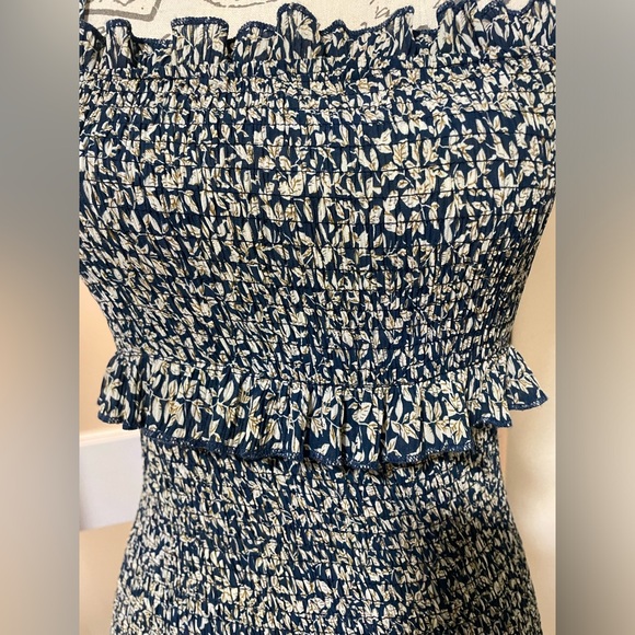 Mable Women’s Smocked Long Ruffle Sleeveless Dress Blue Floral Midi SZ Small EUC - Picture 7 of 13